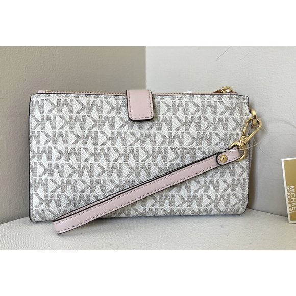 New Michael Kors Jet Set Travel Double zip wristlet wallet Vanilla Powder Blush - Picture 3 of 7